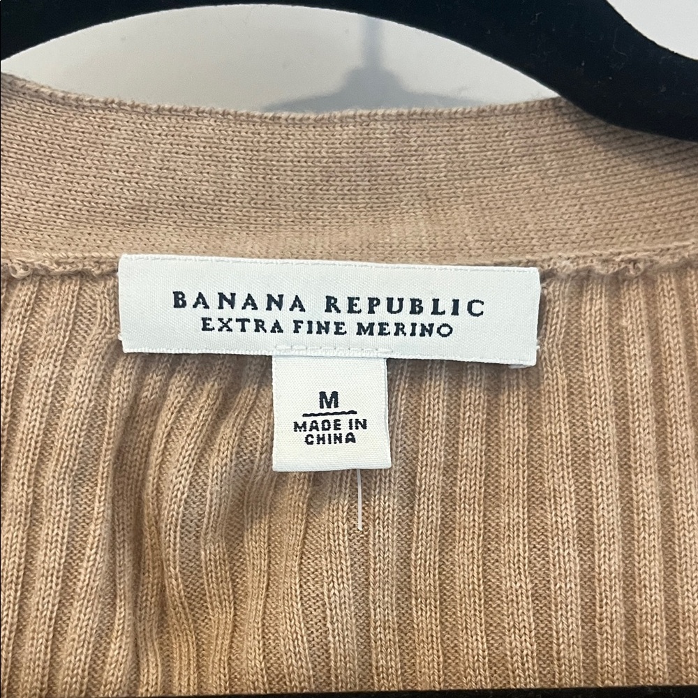 Banana Republic Camel Ribbed Button-Front Cardigan w/ Tie - Picture 2 of 7